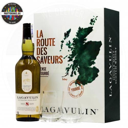 Уиски Lagavulin 8 Years Old 700ml 48% Route des Saveurs с 2 чаши